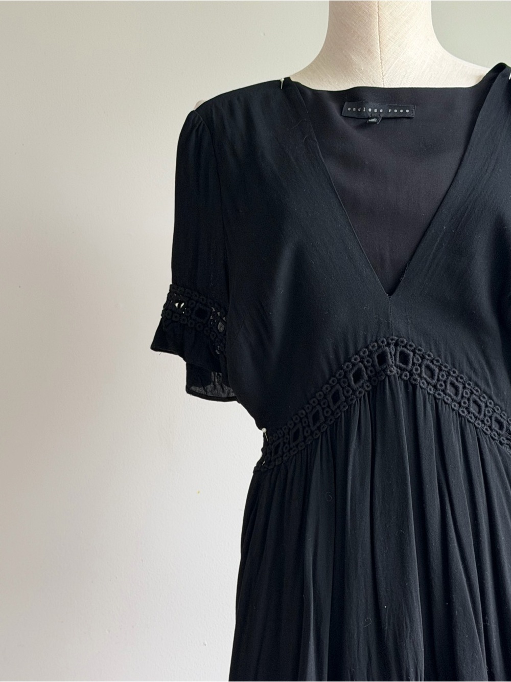 Endless Rose Black Mini Dress with Crochet Trim